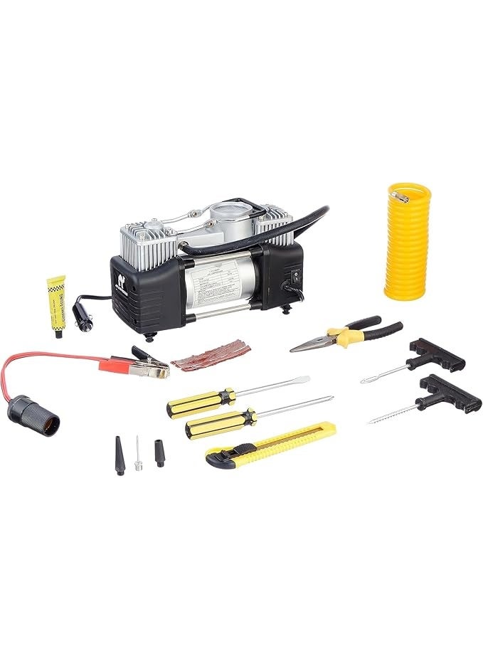 High-Power 2-Piston Electric Tire Compressor with Emergency Repair Kit Bag, Portable Heavy-Duty Air Inflator for All Vehicle Types - Image 2